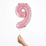Шар с клапаном (16''/41 см) Мини-цифра, 9, Розовый, Матовый, 1 шт., 23419