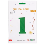 Шар (40''/102 см) Цифра, 1, Зеленый, Металлик, 1 шт. в уп., 27371