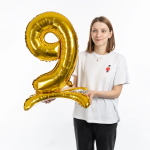 Шар (32''/81 см) Цифра на подставке, 9, Золото, 1 шт. в уп., 132019