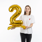 Шар (32''/81 см) Цифра на подставке, 2, Золото, 1 шт. в уп., 132012