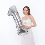 Шар (40''/102 см) Цифра, 1 Slim, Серебро, 1 шт., 901911P