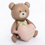 Шар (26''/66 см) Фигура 3D, Мишка с сердцем, Бежевый, Сатин, 1 шт. в уп., 24889