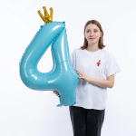 Шар (40''/102 см) Цифра, 4 Золотая корона, Голубой, 1 шт. в уп., 131184
