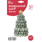 Шар (51''/130 см) Фигура 3D, Новогодняя елка, Зеленый, Сатин, 1 шт. в уп., 26691