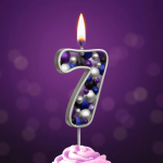 Свеча Цифра, 7 Пузырьки, на шпажке, Сиреневый, Металлик, 4*5,5 + 4 см, 1 шт. с держат., 5587