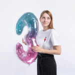 Шар (34''/86 см) Цифра, 3 Нежные искры, Розовый, Градиент, 1 шт. в уп., 131033