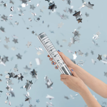 Пневмохлопушка (12/30 см), С Днем Рождения, Звезды фольга, Серебро, Металлик, 1 шт., 723035