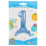 Шар (32''/81 см) Цифра на подставке, 1, Голубой, 1 шт. в уп., 24151