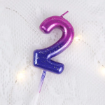 Свеча Цифра, 2 Сияющий космос, на шпажке, Градиент, 6 + 3 см, 1 шт. с держат., 802902