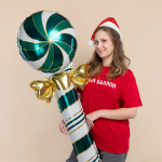 Шар (59''/150 см) Фигура, Леденец трость с бантом, Зеленый/Золото, 1 шт. в уп., 25036P