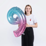Шар (34''/86 см) Цифра, 9 Нежные искры, Розовый, Градиент, 1 шт. в уп., 131039