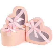 Набор коробок Сердце, с окошком и бантом, Розовый, 26*23*12 см, 3 шт. в упак. , 504085