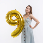 Шар (40''/102 см) Цифра, 9, Золото, Металлик, 1 шт. в уп., 26489