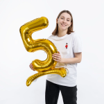 Шар (32''/81 см) Цифра на подставке, 5, Золото, 1 шт. в уп., 132015