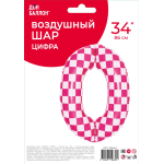 Шар (34''/86 см) Цифра, 0 Клеточки, Розовый/Фуше, 1 шт. в уп., 26640