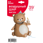 Шар (39''/99 см) Фигура, Мишка с кексиком, Коричневый, Сатин, 1 шт. в уп., 26417P