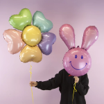 Шар (37''/94 см) Фигура, Смайл Зайка, Розовый, 1 шт., 15355P