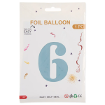 Шар (40''/102 см) Цифра, 6, Светло-голубой, Сатин, 1 шт. в уп., 24266