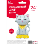 Шар 3D (24''/61 см) Фигура на подставке, Кошечка с бантиком, Белый, 1 шт. в уп., 26428