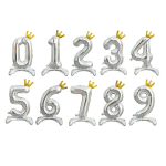 Шар (32''/81 см) Цифра на подставке, 7 Золотая корона, Серебро, 1 шт. в уп., 24177