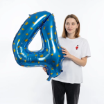 Шар (34''/86 см) Цифра, 4 Золотые короны, Голубой, 1 шт. в уп., 131114
