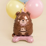 Шар 3D (24''/61 см) Фигура на подставке, Мишка в розовом колпачке, 1 шт., 26941