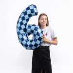 Шар (34''/86 см) Цифра, 6 Клеточки, Голубой/Синий, 1 шт. в уп., 26636