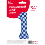 Шар (34''/86 см) Цифра, 1 Клеточки, Голубой/Синий, 1 шт. в уп., 26631