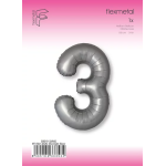 Шар (40''/102 см) Цифра, 3 Slim, Лунное Серебро, Матовый, 1 шт. в уп., B901913MMS