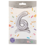 Шар (32''/81 см) Цифра на подставке, 6, Серебро, 1 шт. в уп., 24136