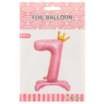 Шар (32''/81 см) Цифра на подставке, 7 Золотая корона, Розовый, 1 шт. в уп., 24197