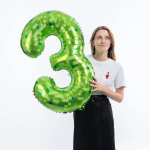 Шар (40''/102 см) Цифра, 3 Пиксели, Зеленый, 1 шт. в уп., 26903