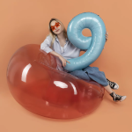 Шар (40''/102 см) Цифра, 9, Голубой, Матовый, 1 шт. в уп., 24119