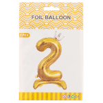 Шар (32''/81 см) Цифра на подставке, 2 Серебристая корона, Золото, 1 шт. в уп., 24182