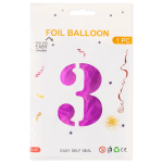 Шар (40''/102 см) Цифра, 3, Фуше, Металлик, 1 шт. в уп., 24223