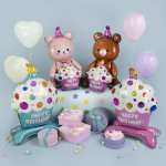 Шар 3D (35''/89 см) Фигура на подставке, Кекс на День Рождения, Розовый, 1 шт., 20011