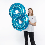 Шар (40''/102 см) Цифра, 8 Звездочки, Голубой, 1 шт. в уп., NMB8/BLUE/V