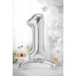 Шар (32''/81 см) Цифра на подставке, 1, Серебро, 1 шт. в уп., 134011