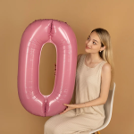 Шар (40''/102 см) Цифра, 0, Розовый, Матовый, 1 шт. в уп., 24100