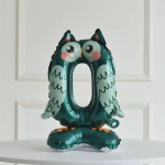 Шар (23''/58 см) Цифра на подставке, 0 Зверята, Сова, 1 шт. в уп., 24650