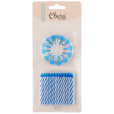 Свечи Белые полоски, Голубой, 6 см, 24 шт. с держат., 132513