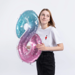 Шар (34''/86 см) Цифра, 8 Нежные искры, Розовый, Градиент, 1 шт. в уп., 131038