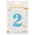 Шар (40''/102 см) Цифра, 2, Голубой, Матовый, 1 шт. в уп., 24112