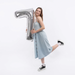 Шар (40''/102 см) Цифра, 7, Серебро, Металлик, 1 шт. в уп., 26497