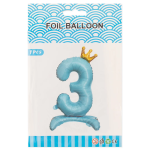 Шар (32''/81 см) Цифра на подставке, 3 Золотая корона, Голубой, 1 шт. в уп., 24203