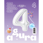 Шар (40''/102 см) Цифра, 4 Slim, Белый блеск, 1 шт. в уп., 941551