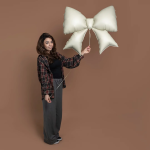 Шар (39''/99 см) Фигура, Бант, Кремовый, Сатин, 1 шт. в уп., 26457