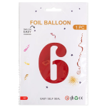Шар (40''/102 см) Цифра, 6, Красный, Металлик, 1 шт. в уп., 27366