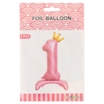 Шар (32''/81 см) Цифра на подставке, 1 Золотая корона, Розовый, 1 шт. в уп., 24191