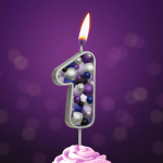 Свеча Цифра, 1 Пузырьки, на шпажке, Сиреневый, Металлик, 4*5,5 + 4 см, 1 шт. с держат., 5581